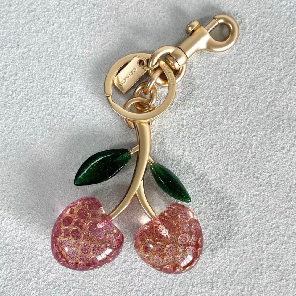 Coach Pink and Gold Cherry Keychain